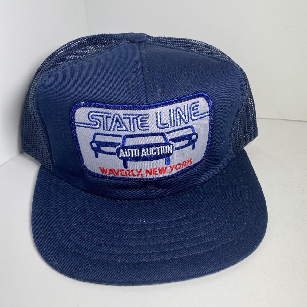 Vintage State Line Auto Auction Waverly‎ NY Snapback Trucker Hat Cap Embroidered